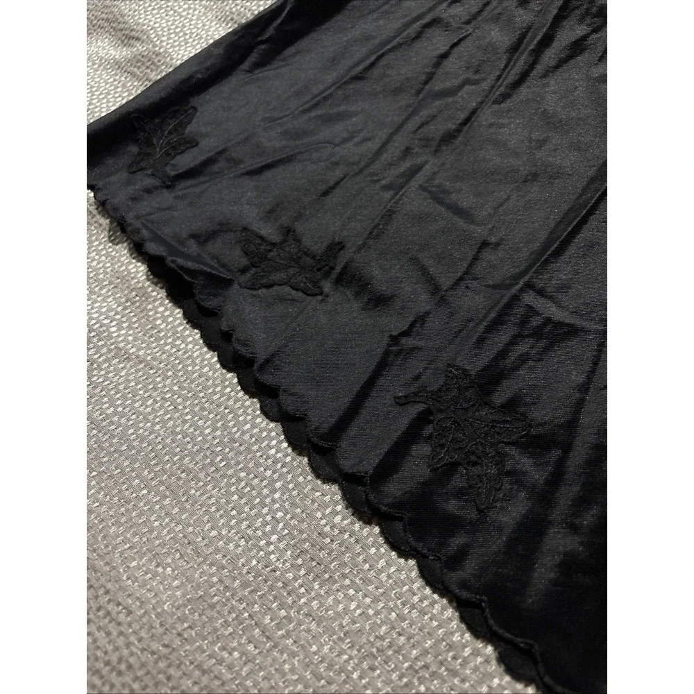 Vintage Shadowline Full Slip Dress Size 36 Black Nightie Sexy Nylon Peplum Trim